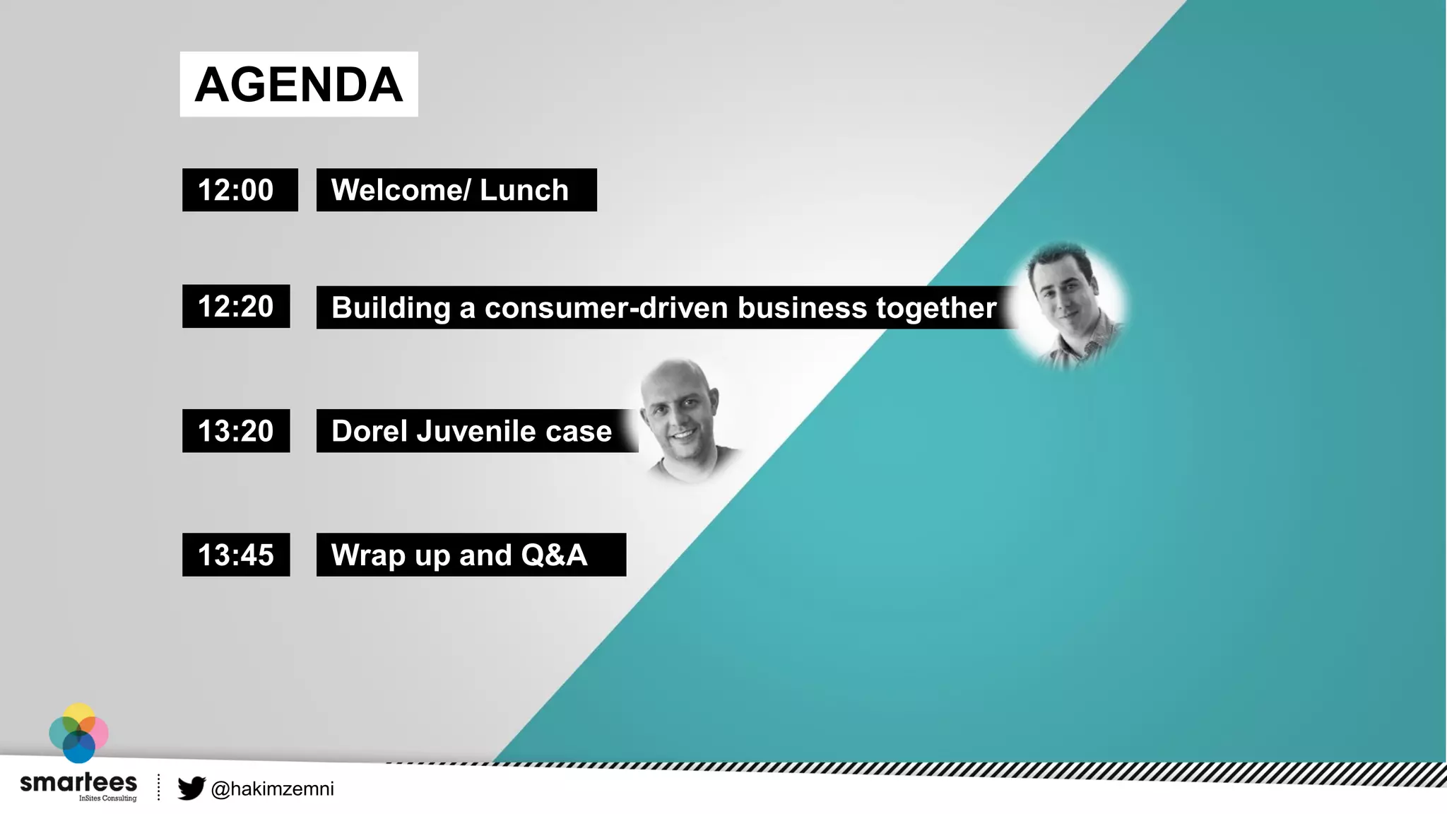 @hakimzemni
12:20 Building a consumer-driven business together
Wrap up and Q&A
Dorel Juvenile case
12:00
13:45
13:20
Welcome/ Lunch
AGENDA
 