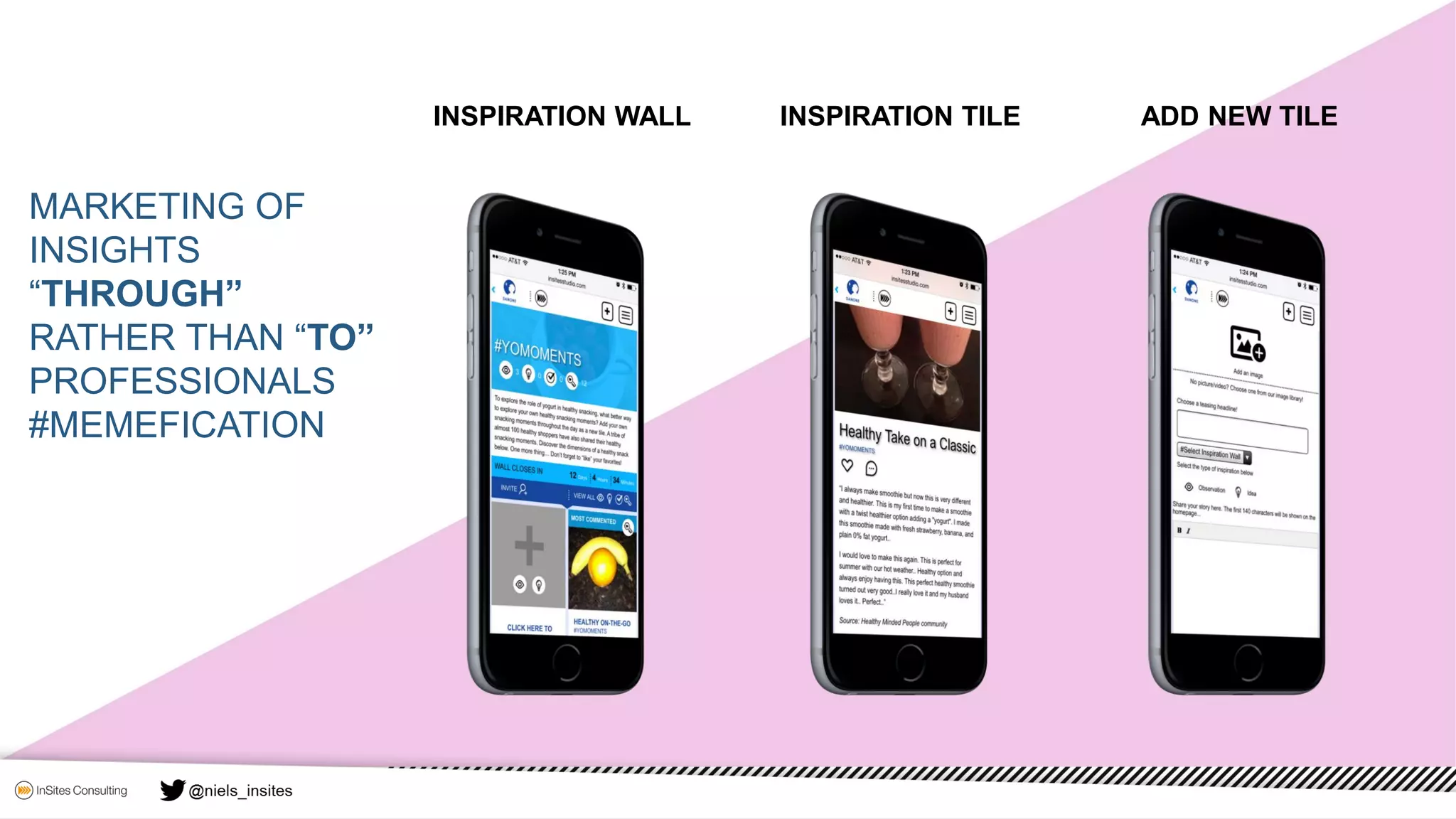 INSPIRATION WALL INSPIRATION TILE ADD NEW TILE
MARKETING OF
INSIGHTS
“THROUGH”
RATHER THAN “TO”
PROFESSIONALS
#MEMEFICATION
 