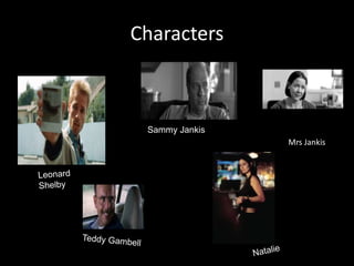 Characters
Sammy Jankis
Mrs Jankis
 