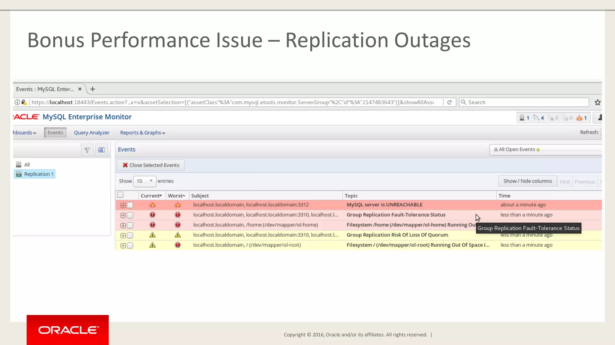 Copyright © 2016, Oracle and/or its affiliates. All rights reserved. | Bonus Performance Issue – Replication Outages 
