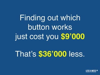 Finding out which
button works
just cost you $9’000
That’s $36’000 less.
 