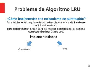 Problema de Algoritmo LRU
40
Implementaciones
Contadores Pila
 