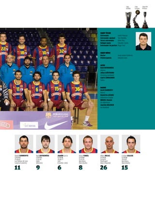 Lliga        Lliga     Lliga dels
                                                                                                              aSOBaL       Europea   Pirineus




                                                                          EQUIP TÈCNIC
                                                                          entrenador              Xavier Pascual
                                                                          entrenador ajudant      Toni Rubiella
                                                                          tercer entrenador       Oliver Roy
                                                                          Delegat equip           Salvador Canals
                                                                          entrenador de porters   Roger Font


                                                                          EQUIP MÈDIC
                                                                          Doctor                  Josep antoni Gutiérrez
                                                                          Fisioterapeuta          Sebastià Salas


                                                                          ALTES
                                                                          raúl eNtrerrÍos
                                                                          ademar
                                                                          Johan sJÖstraND
                                                                          Flensburg Handewitt
                                                                          Cedric sorHaiNDo
                                                                          Tolosa


                                                                          BAIXES
                                                                          David BarrUFet
                                                                          Retirat
                                                                          Demetrio LoZaNo
                                                                          Balonmano aragón
                                                                          MiKKeL Hansen
                                                                          aG København
                                                                          Joachim BoLDseN
                                                                          aG Handbold




Daniel sarMieNto     Raúl eNtrerrÍos   JUaNÍN García       Víctor toMàs   albert roCas                 Cristian UGaLDe
CENTRaL              CENTRaL           EXTREM              EXTREM         EXTREM                       EXTREM
25.08.83             12.02.81          28.08.77            15.02.85       16.06.82                     19.10.87
Las Palmas de Gran   Gijón             Lleó                Barcelona      Palafrugell                  Barcelona
Canaria (Canàries)   (astúries)        (Castella i Lleó)   (Barcelonès)   (Baix Empordà)               (Barcelonès)
 