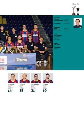 Copa        Copa
                                                                                                         Continental de Rei




                                                                  EQUIP TÈCNIC
                                                                  entrenador           ferran Pujalte
                                                                  entrenadors ajudants Sergi Macià
                                                                                       Eduard Castro
                                                                  preparador físic     Ramon Riverola


                                                                  EQUIP MÈDIC
                                                                  Doctor               Xavier valle
                                                                  Fisioterapeuta       Gabriel Layunta


                                                                  ALTES
                                                                  sergi FerNÁNDeZ
                                                                  Roncato Patí vic
                                                                  Marc torra
                                                                  Roncato Patí vic


                                                                  BAIXES
                                                                  Lluís teiXiDÓ
                                                                  Sather Blanes
                                                                  octavi tarrÉs
                                                                  fCB “B”




Jordi aDroHer     Carlos LÓpeZ   Alberto BorreGÁN   Marc torra
DAvAnTER          DAvAnTER       DAvAnTER           DAvAnTER
22.11.84          13.03.77       16.08.77           15.09.84
Ribes de freser   San Juan       Barcelona          Tordera
(Girona)          (Argentina)    (Barcelonès)       (Barcelona)
 