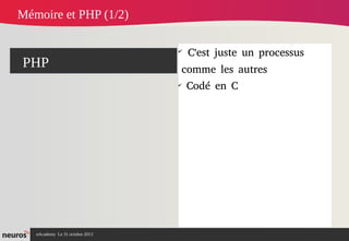 Mémoire et PHP (1/2)
✔

PHP

comme les autres
✔

nAcademy Le 31 octobre 2013

C'est juste un processus
Codé en C

 