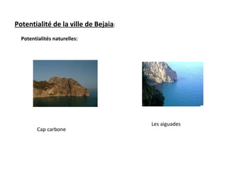Potentialité de la ville de Bejaia:
Potentialités naturelles:
Cap carbone
Les aiguades
 