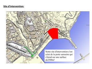 Notre site d'intervention c'est
celui de la porte sarrasine qui
s'étend sur une surface
de2500m²
Site d’intervention:
 
