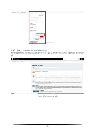65
8.4.2 Test et validation sur la création de job
Pour la première fois nous devons créer un job qui permet d’accéder au répertoire du serveur
git
Figure 35:Creation de Job
 
