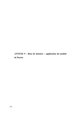126
ANNEXE 9 – Base de données – application du modèle
de Pareto
 