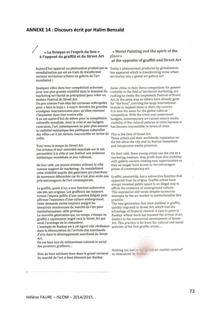 73
Hélène FAURE – ISCOM – 2014/2015
ANNEXE 14 : Discours écrit par Halim Bensaïd
 