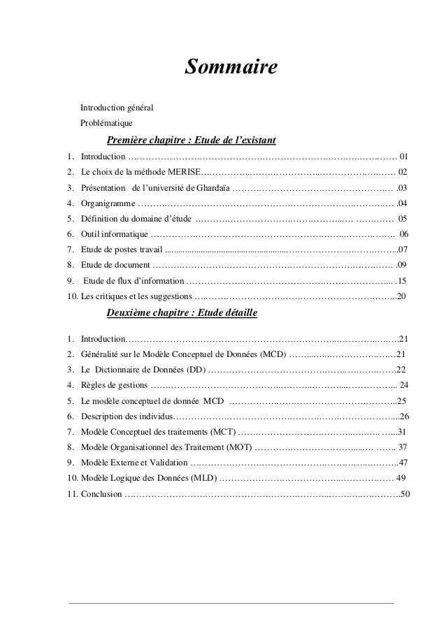 Sommaire Memoire Exemple