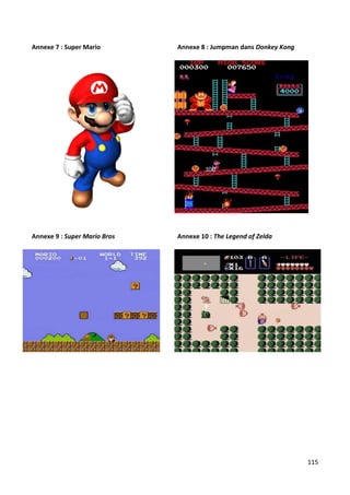 Annexe 7 : Super Mario        Annexe 8 : Jumpman dans Donkey Kong




Annexe 9 : Super Mario Bros   Annexe 10 : The Legend of Zelda




                                                                    115
 