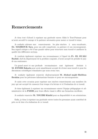 Remerciements
Je tiens tout d’abord à exprimer ma gratitude envers Allah le Tout-Puissant pour
m’avoir accordé le courage et la patience nécessaires pour mener ce travail à terme.
Je souhaite adresser mes remerciements les plus sincères à mon encadrante,
Dr. MABROUK Sara, pour son aide compétente, sa patience et son encouragement.
Son regard critique a été d’une grande valeur pour structurer mon travail et améliorer la
qualité des différentes sections.
Je voudrais également exprimer ma reconnaissance à l’égard du Pr. EL OUALI
Rachid, chef du département de la prothèse conjointe, d’avoir accepté de présider le jury
de ma soutenance.
Un grand merci et une profonde reconnaissance sont également destinés à
M. ENNIBI Zakaria pour avoir aimablement accepté de réviser mon travail et pour les
discussions scientifiques stimulantes que nous avons eues.
Je souhaite également remercier chaleureusement M. Abdoul majid Habibou
Ibrahim pour les précieuses informations fournies et pour ses encouragements.
Je saisis cette occasion pour exprimer mes sincères remerciements aux membres du
jury qui ont accepté de consacrer leur temps à la lecture et à l’évaluation de ce travail.
Je tiens également à exprimer ma reconnaissance envers l’équipe pédagogique et ad-
ministrative de la FMDR pour leurs efforts visant à offrir une formation excellente.
Je souhaite remercier M. TOUZRI Khalid pour sa disponibilité et ses orientations.
Enfin, je tiens à exprimer ma gratitude envers toutes les personnes ayant contribué de
près ou de loin à la réalisation de ce travail.
II
 