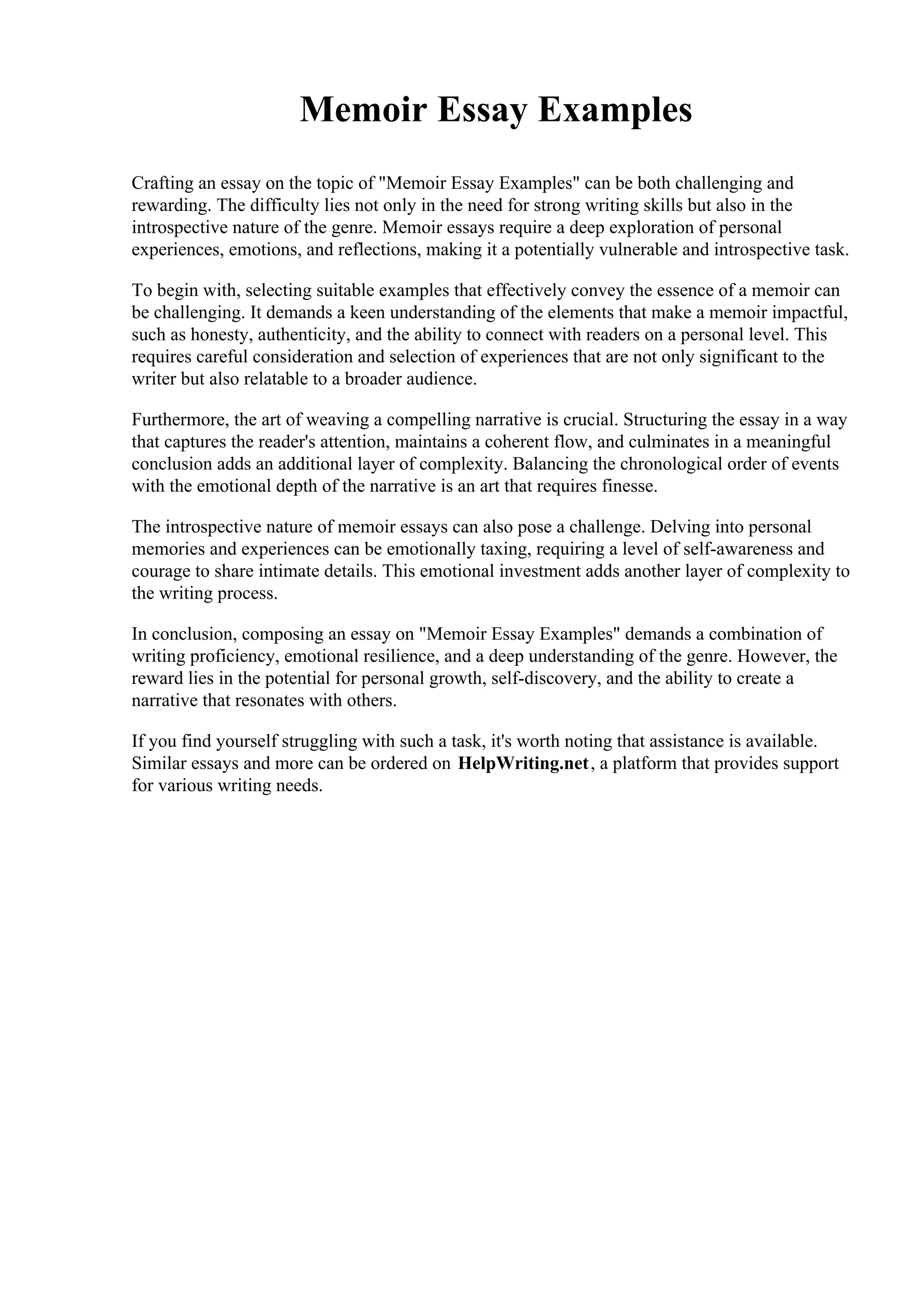 Memoir essay examples pdf