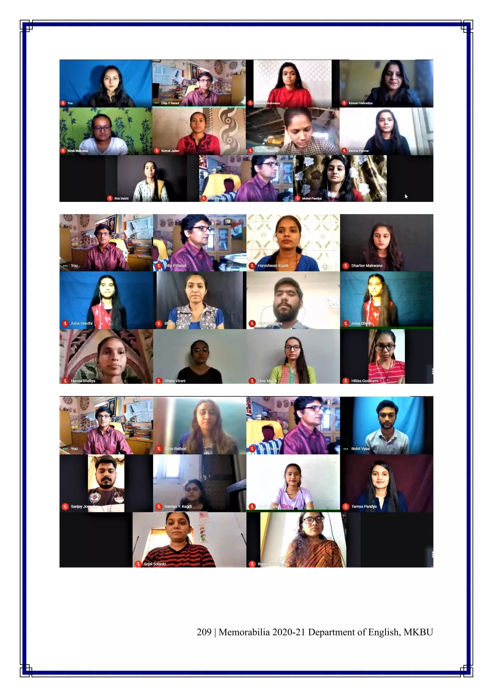 209 | Memorabilia 2020-21 Department of English, MKBU
 