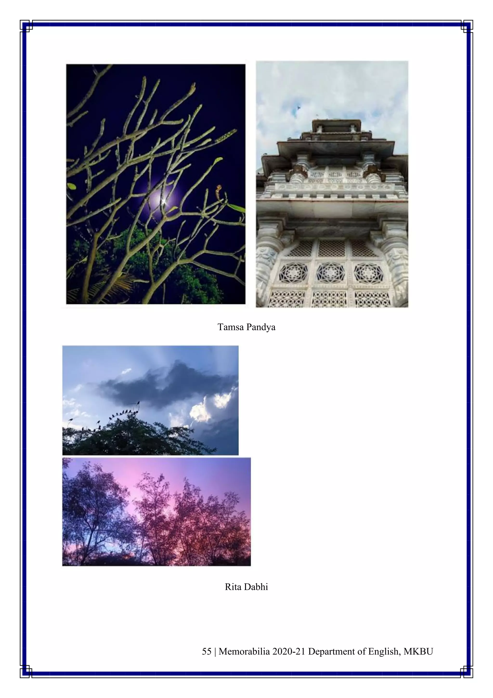 55 | Memorabilia 2020-21 Department of English, MKBU
Tamsa Pandya
Rita Dabhi
 