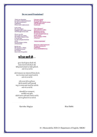 41 | Memorabilia 2020-21 Department of English, MKBU
Kavisha Alagiya Rita Dabhi
 