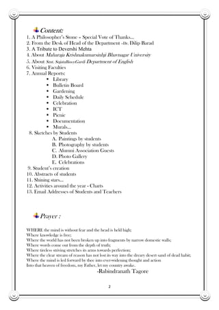2
Content:
1. A Philosopher’s Stone – Special Vote of Thanks…
2. From the Desk of Head of the Department –Dr. Dilip Barad
...