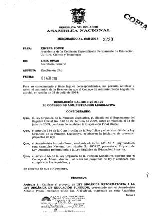 Resolución CAL Memorando SAN 2014-2220