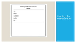 Heading of a
Memorandum
 