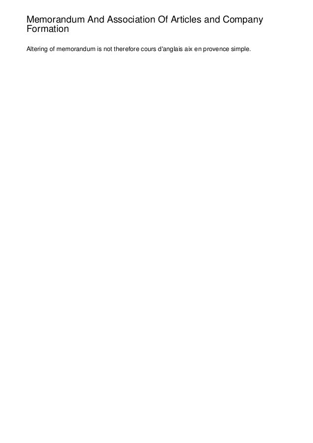 Memorandum And Association Of Articles And Company Formation