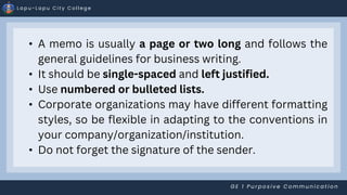 WRITING A MEMORANDUM and BUSINESS LETTERS | PDF