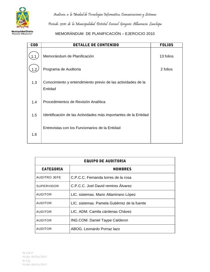 Memorandum de planificacion