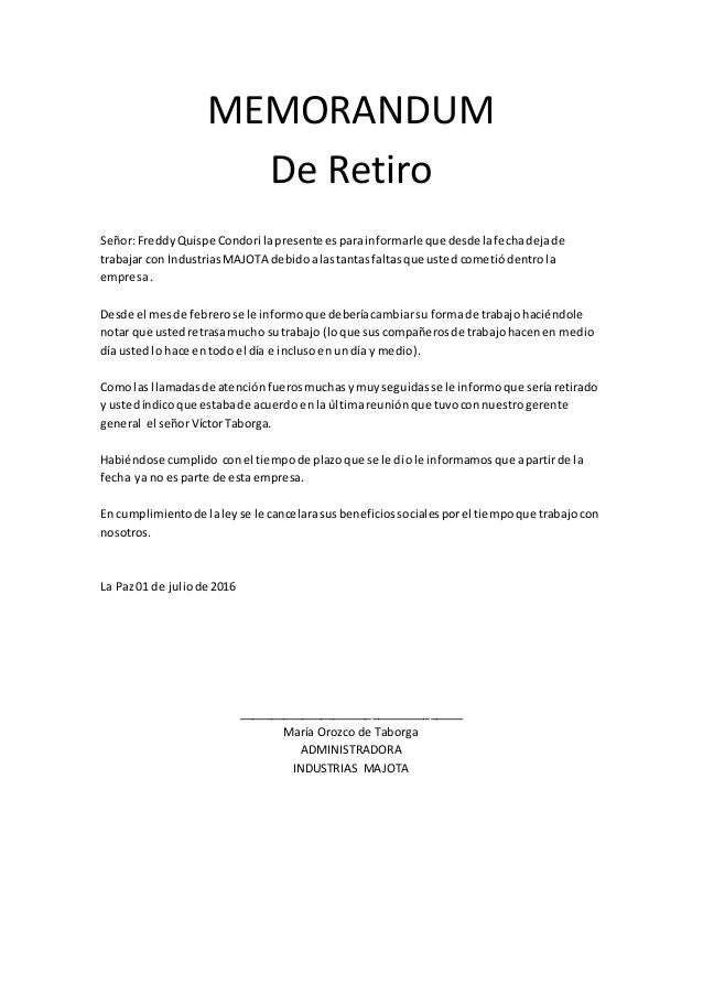 memorandum de retiro memorandum espanol