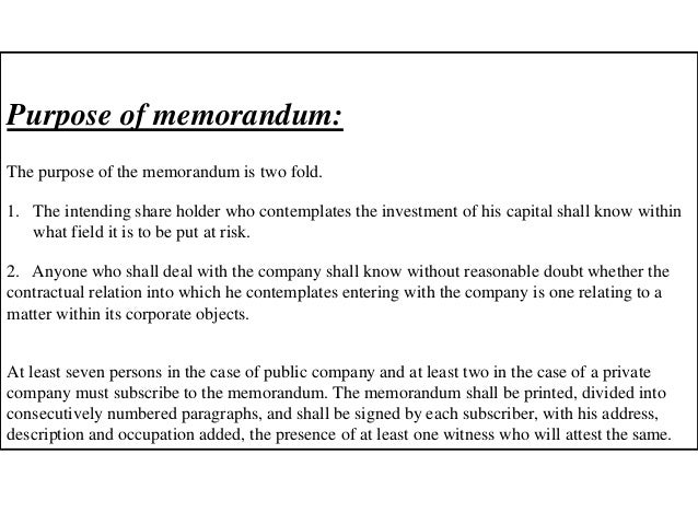 Purpose of memorandum Purpose of memorandum