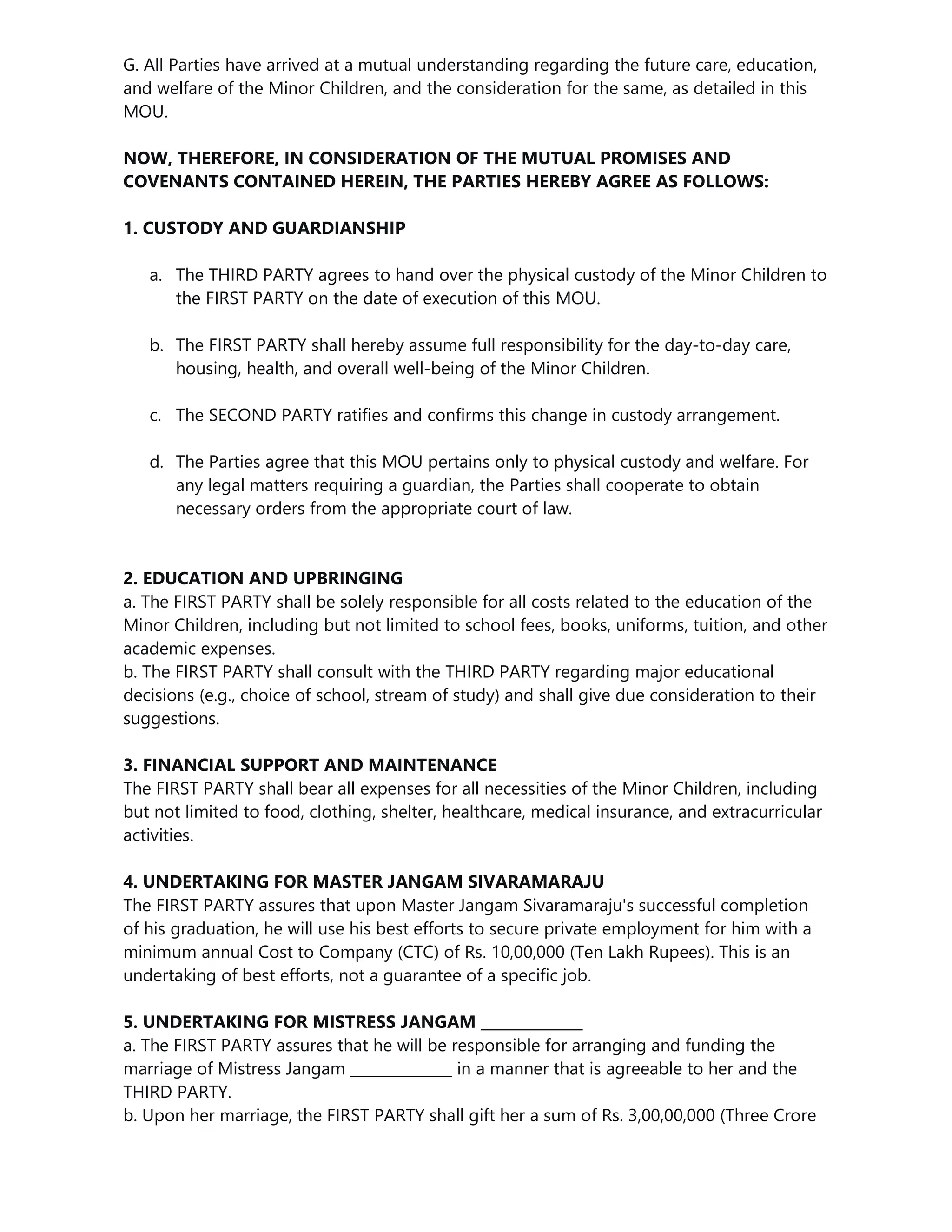 MEMORANDUM OF UNDERSTANDING for child custody PDF