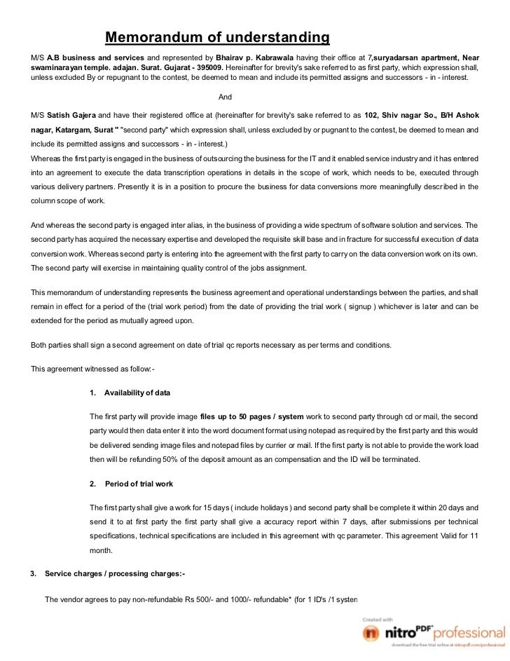 Memorandum of understanding en français pdf