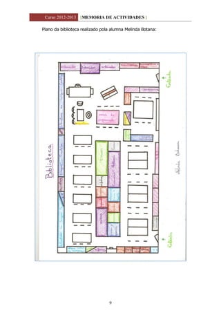 Curso 2012-2013 [MEMORIA DE ACTIVIDADES ]
9
Plano da biblioteca realizado pola alumna Melinda Botana:
 