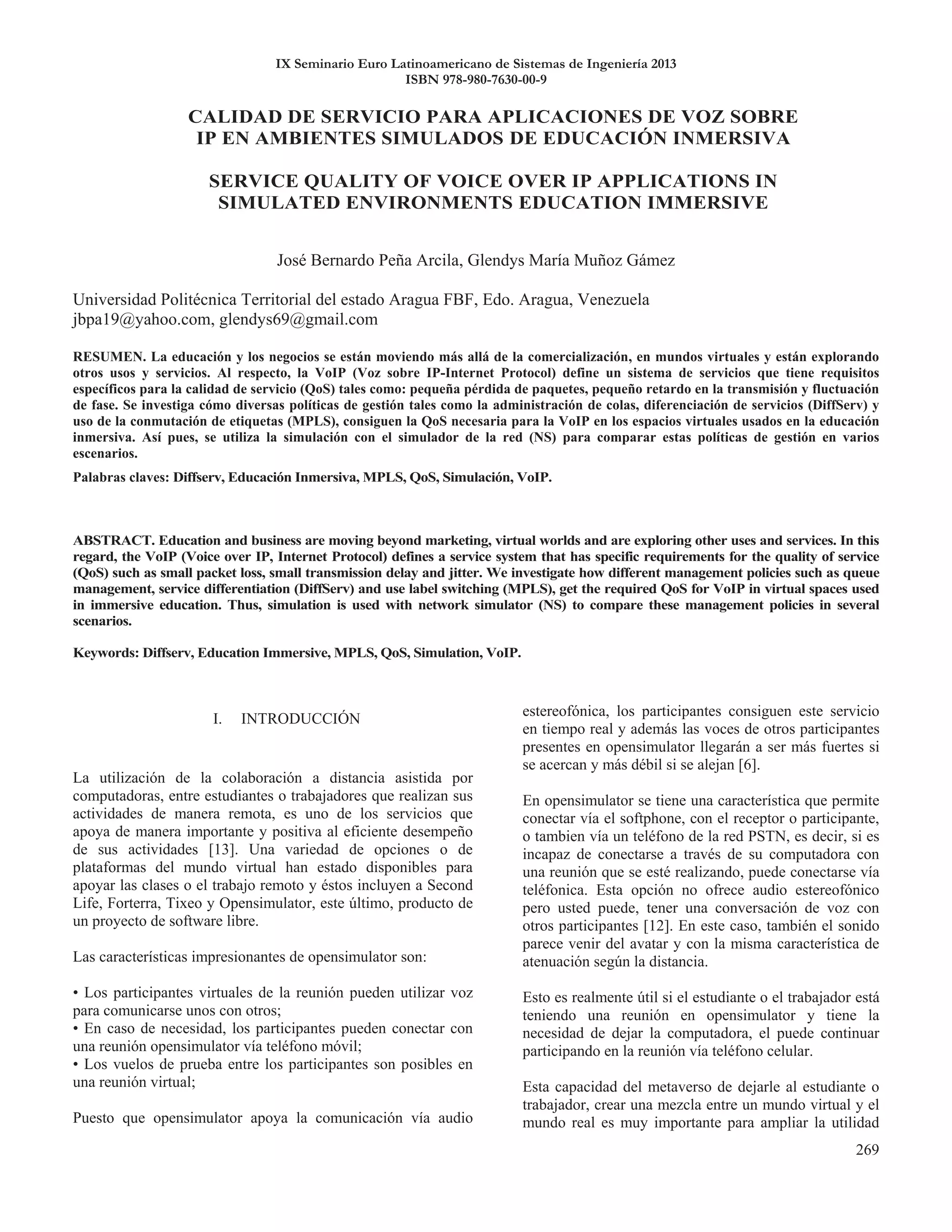 IX Seminario Euro Latinoamericano de Sistemas de Ingeniería 2013
ISBN 978-980-7630-00-9
 