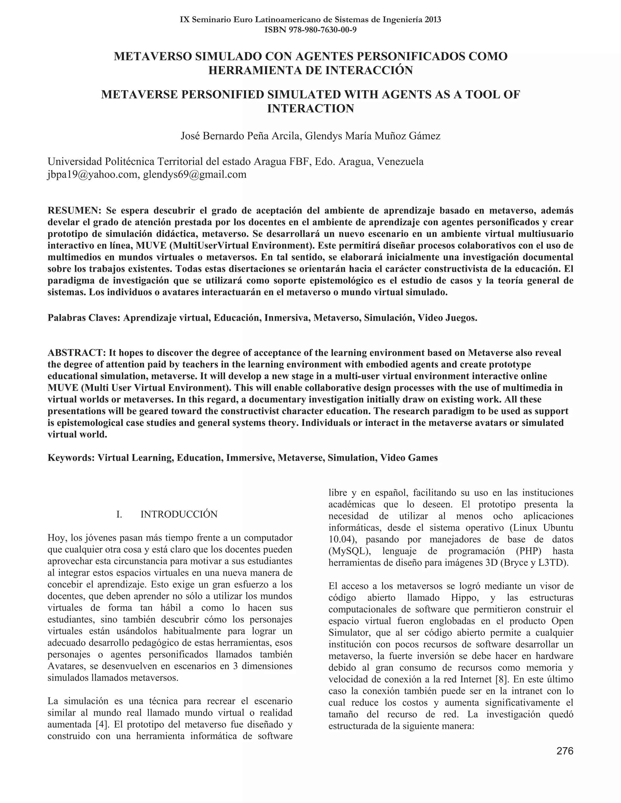 IX Seminario Euro Latinoamericano de Sistemas de Ingeniería 2013
ISBN 978-980-7630-00-9
 