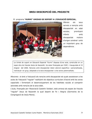 Memòria d'activitats de 2012 de Castellví Solidari Junts Podem