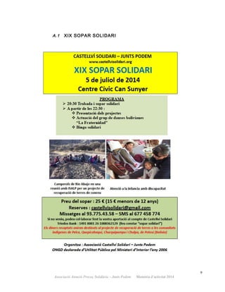 A.1 XIX SOPAR SOLIDARI
9
Associació Atenció Precoç Solidària – Junts Podem. Memòria d’activitat 2014
 
