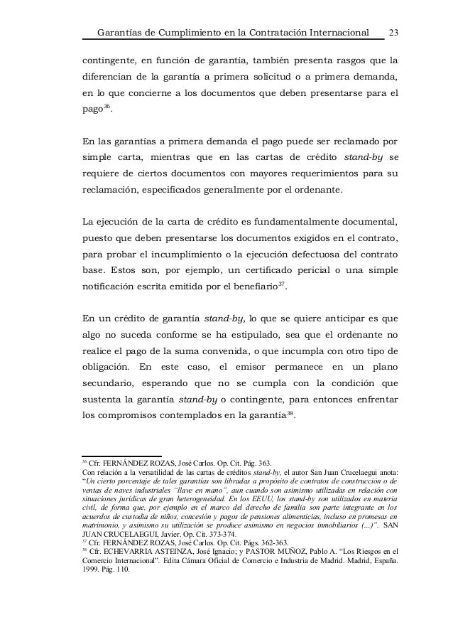 Garantías de Cumplimiento en la Contratación Internacional