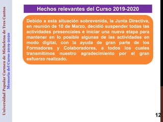 12
Hechos relevantes del Curso 2019-2020
UniversidadPopularCarmendeMichelenadeTresCantos
MemoriadelCurso2019-2020
Debido a...