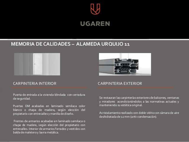 Promoción viviendas Urquijo 11, Bilbao. Memoria de calidades