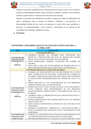 Memoria de educacion sanitaria para saneamiento agua potable | PDF
