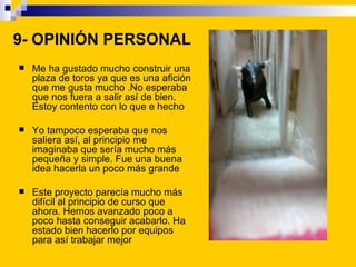 9- OPINIÓN PERSONAL
   Me ha gustado mucho construir una
    plaza de toros ya que es una afición
    que me gusta mucho ...