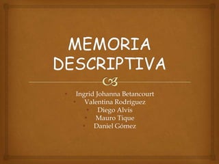 •    Ingrid Johanna Betancourt
    • Valentina Rodríguez
         • Diego Alvis
        • Mauro Tique
       • Daniel Gómez
 