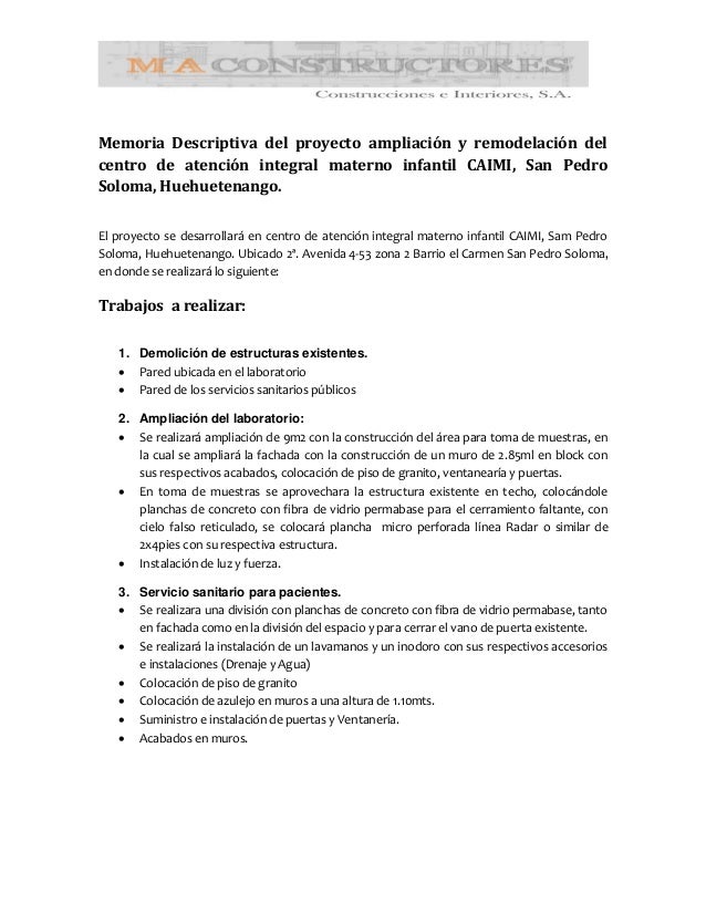 Memoria descriptiva soloma Memoria descriptiva soloma