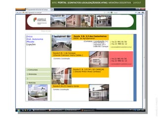 SITE| PORTAL (CONTACTOS LOCALIZAÇÃOSEDE.HTM)| MEMÓRIA DESCRITIVA | LAYOUT




     Agrupamento de Escolas de Caneças
                 Mapa do site


|Início                                                    Escola E.B. 2,3 dos Castanheiros
|Inst. Autonomia                                          |SEDE de Agrupamento
|Moodle                                                                |Contatos | Localização (+)     | Tel 21 981 81 50
                                                                                   | Rua Olivença
                                  IMAGEM                                                               | Fax 21 980 61 12
|Ligações                                                                          | Apartado 2017
                                  120X100                                          |1686-801 Caneças   | secretaria@eb23-castanheiros.rcts.pt



                                 Escola E.B. 1 de Caneças
                                 |(Escola Francisco Vieira Caldas )
                                 |Contatos |Localização                                                | Tel 21 981 81 50
                                                                                   IMAGEM
                                                                                                       | Fax 21 980 61 12
                                                                                   120X100
                                                                                                       | secretaria@eb23-castanheiros.rcts.pt



 | Concursos                                              Escola E. B. 1/JI Nº1 DE CANEÇAS
                                                          | (Escola Pintor Alves Cardoso)
 | Anúncios                                               |Contatos |Localização
                                  IMAGEM
 |                                120X100

 | Notícias
                                 Escola E.B1/JI Cesário Verde
                                 Contatos |Localização
       IMAGEM                                                                      IMAGEM
       120X100                                                                     120X100




                                                                                                                                                ANABELA RAMOS
 