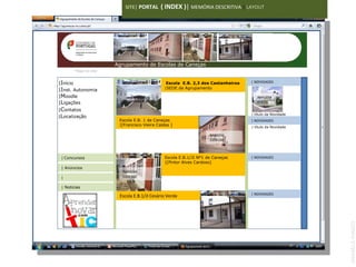 SITE| PORTAL          ( INDEX )| MEMÓRIA DESCRITIVA | LAYOUT




                       Agrupamento de Escolas de Caneças
        Mapa do site


|Início                                            Escola E.B. 2,3 dos Castanheiros   | NOVIDADES

|Inst. Autonomia                                  |SEDE de Agrupamento
                                                  |Contatos |Localização
|Moodle                                                                                  IMAGEM
|Ligações                                                                                85X70

|Contatos
                                                                                      | título da Novidade
|Localização
                        Escola E.B. 1 de Caneças                                      | NOVIDADES
                        |[Francisco Vieira Caldas ]                                   | título da Novidade
                        |Contatos |Localização
                                                                           IMAGEM
                                                                           120X100



 | Concursos                                      Escola E.B.1/JI Nº1 de Caneças      | NOVIDADES
                                                  |[Pintor Alves Cardoso]
 | Anúncios                                       |Contatos |Localização
                         IMAGEM
 |                       120X100

 | Noticias
                                                                                      | NOVIDADES
                        Escola E.B.1/JI Cesário Verde
                        Contatos |Localização
                                                                           IMAGEM
                                                                           120X100




                                                                                                             ANABELA RAMOS
 