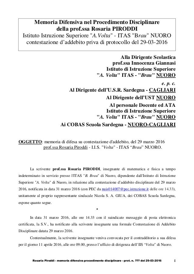 Memoria Difesa Rosaria Piroddi