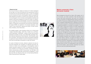• ‘Marché du ﬁlm’                                                           Misión comercial a Tokio
                    Del 12 al 21 de mayo se celebró en Cannes la 51ª edición del Marché         del sector musical
                    du Film (MIF), en el marco del Festival de Cine Internacional. El MIF es
                    el mercado de cine más importante del mundo y, por ello, cita obligada
                    para las empresas del sector cinematográﬁco español que pretendan           Bajo el paraguas de Sounds from Spain, ICEX organizó, del 12
                    estar presentes en el exterior. Por décimo año consecutivo, ICEX orga-      al 14 de mayo, una misión comercial a Tokio del sector de la
                    nizó la participación de las empresas cinematográﬁcas españolas que         música. Esta acción promocional –que contó con la colabora-
                    asistieron al MIF bajo el paraguas de Cinema from Spain, en colabora-       ción de la Asociación de Representantes Técnicos del Espectá-
                    ción con el Instituto de la Cinematografía y de las Artes Audiovisuales     culo (ARTE), Productores de Música de España (Promusicae) y la
                    (ICAA), Catalan Films & TV, Promomadrid, el Consorcio Audiovisual de        Unión Fonográﬁca Independiente (UFI)– representó una oportuni-
                    Galicia y la Federación de Asociaciones de Productores Audiovisuales        dad única para que grupos y empresas de la industria de la músi-
                    de España (FAPAE). Se registraron 144 empresas españolas, de las            ca española accedieran a un mercado muy receptivo. Como par-
                    cuales 70 eran productoras o agencias de ventas, y el resto compra-         te de la misión, al igual que se hiciera en la misión organizada en
                    dores, festivales y otras instituciones.
59




                                                                                                2009 a Ciudad de México, se celebró un concierto promocional
                                                                                                en la sala DUO de Shibuya, en el que se presentaron cuatro pro-
                    En el pabellón español, cuatro empresas contaron con un stand propio        puestas musicales nacionales: Gentle Music Men, Boat Beam,
MEMORIA ICEX 2010




                    –Imagina International Sales, Latido Films, Ciudad de la Luz/Produc-        No Way Out y The Right Ons. Este showcase, que congregó a 81
                    ciones Aguamarga y DeAPlaneta–, mientras muchas otras estuvieron            representantes de 42 empresas japonesas y aproximadamente
                    presentes en las áreas comunes, como Vértice Sales, Bowﬁnger, Filmo-        300 aﬁcionados a la música, sirvió para dar a conocer en vivo la
                    tech, Eldorado Internacional, Cinema Republic, Lolita Peliculitas y Spain   gran diversidad de géneros que coexisten en España. Sounds
                    Film Commission. Para potenciar las ventas de las películas españolas,      from Spain elaboró, además, una agenda de trabajo para ocho
                    los agentes de ventas contrataron más de 20 screenings que se proyec-       empresas especializadas en la industria de la música española
                    taron para los potenciales compradores a lo largo del mercado.              que incluyó reuniones y entrevistas con profesionales nipones del
                                                                                                sector, durante las que pudieron dar a conocer sus catálogos y
                    En cuanto al Festival de Cannes, destacó la selección de seis pro-          estrechar lazos de unión con profesionales de este mercado. A
                    ducciones españolas que compitieron en diferentes secciones, ge-            raíz de esta iniciativa, varias empresas españolas han recibido
                    nerando el interés de los profesionales cinematográﬁcos hacia el            ofertas por parte de profesionales japoneses.
                    espacio expositivo español en el MIF. En la selección oﬁcial del fes-
                    tival compitieron por la Palma de Oro Biutiful, de Alejandro González
                    Iñárritu (coproducida por MOD Producciones); You Will Meet a Tall
                    Dark Stranger, de Woody Allen (coproducida por Mediapro); y Uncle
                    Boonmee Who Can Recall his Past Lives, de Apichatpong Weerase-
                    thakul (coproducida por Eddie Saeta).
 