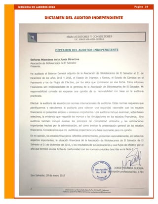 Página 39MEMORIA DE LABORES 2016
DICTAMEN DEL AUDITOR INDEPENDIENTE
 