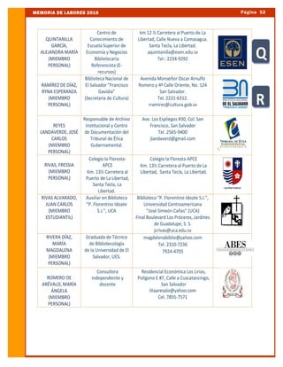 Página 52MEMORIA DE LABORES 2016
DIRECTORIO DE MIEMBROS ACTIVOS ABES 2016-2018
 