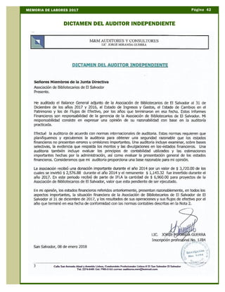 Página 42MEMORIA DE LABORES 2017
DICTAMEN DEL AUDITOR INDEPENDIENTE
 